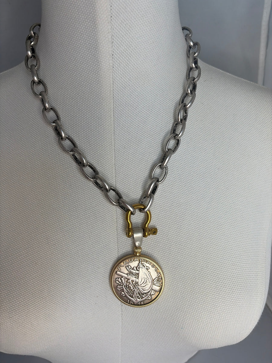 French Coin Medallion Necklace