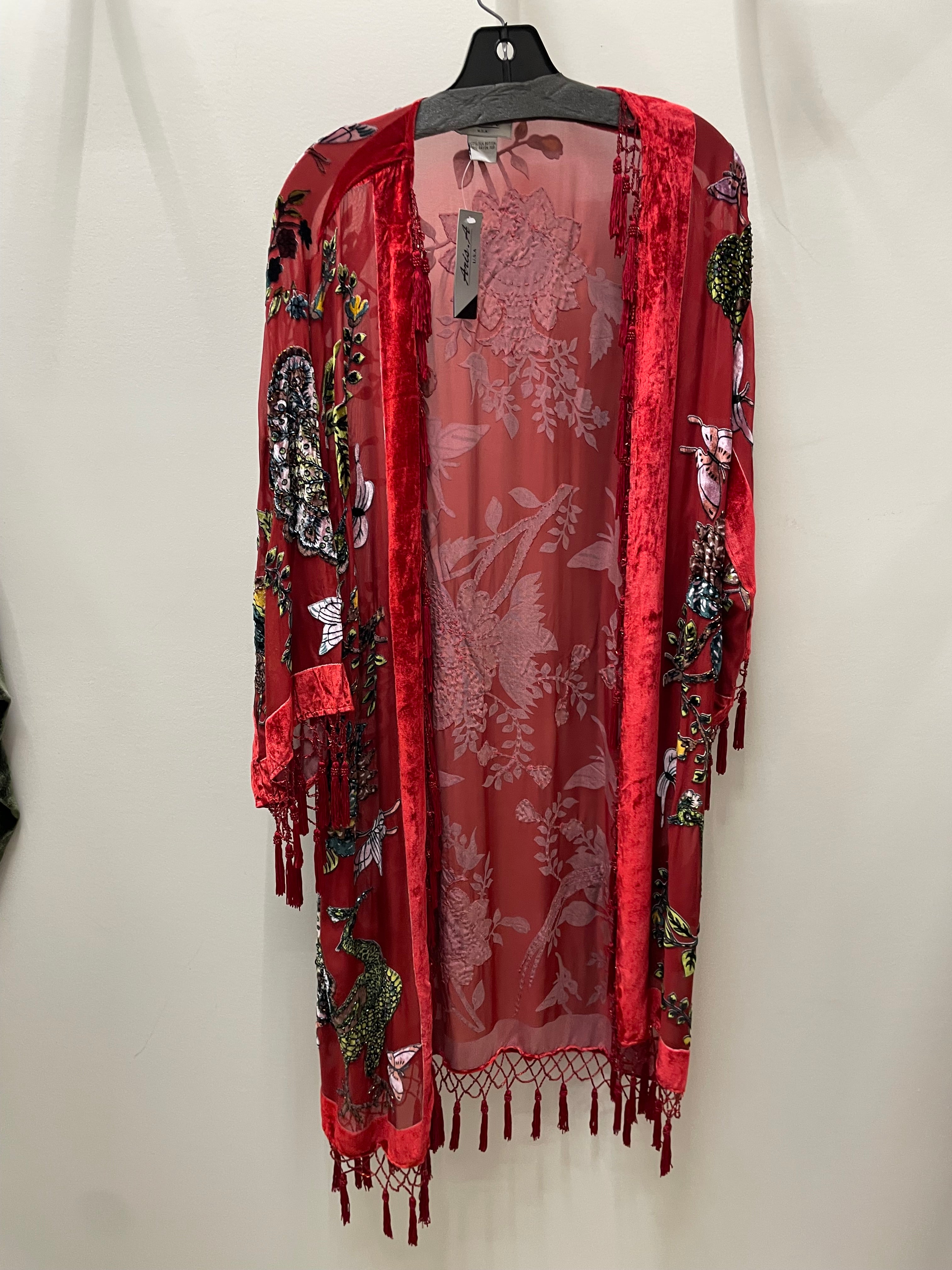 Silk Burnout Velvet Fringe Flutter Kimono by Aris A