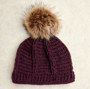 Brecken Deep Plum Knit Pom Beanie By Many Hands