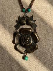Lovebirds & Rose Turquoise Necklace by Tara Gasparian