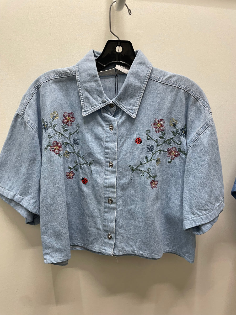 Reworked Denim Crop Button Down #212