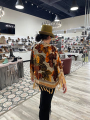 Silk Burnout Velvet Fringe Shortie Kimono by Aris A