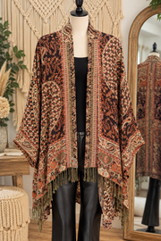 Bohemian Tapestry Kimono Jacket with Fringe