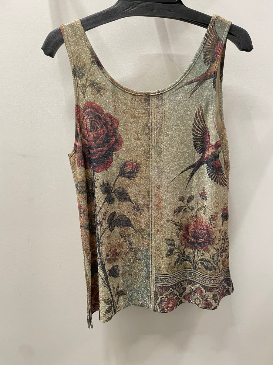 Additional view of Sparkling Lurex Fabric Tank in Vintage Bird by Origami from Robin Boutique.