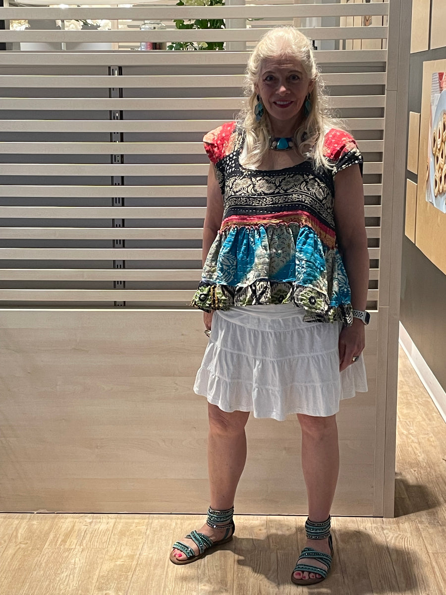 Kantha Sunrise "Carnival" Sleeveless Ruffle Tank by Jaded Gypsy