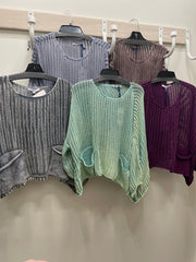 Oversized Crochet Pocket Top