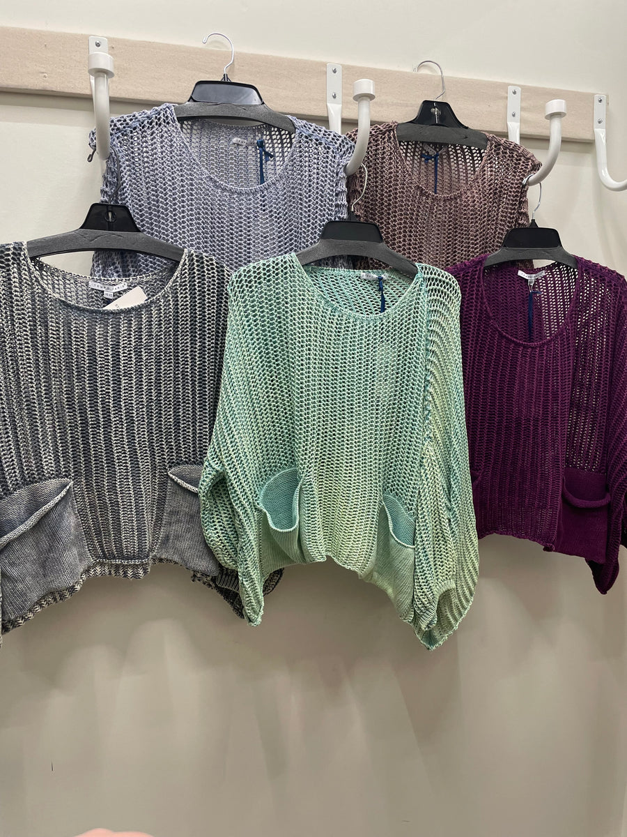 Oversized Crochet Pocket Top