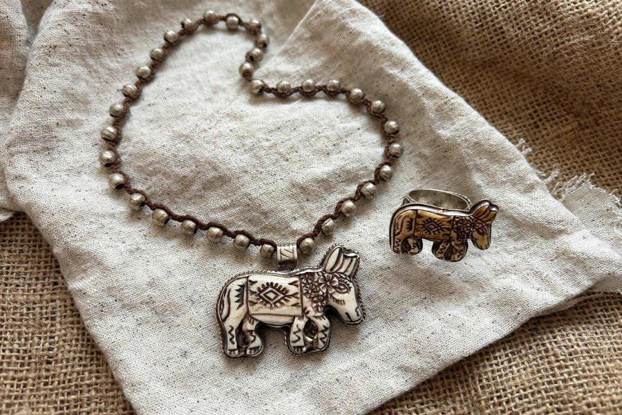 Desert Story Carved Bone Donkey Necklace by Tara Gasparian