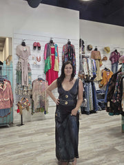 Maxi Low V Dress in Illusion Denim by IPNG Design