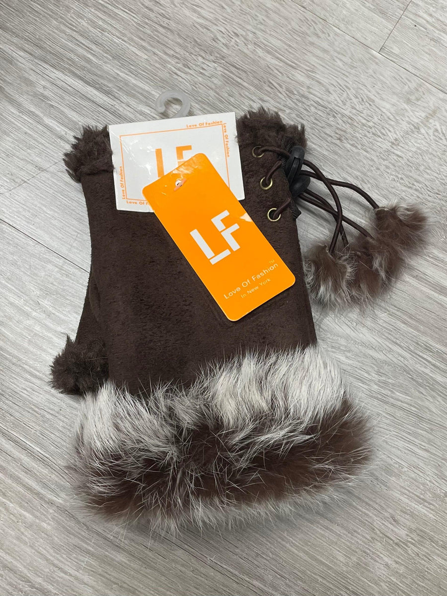 Fingerless Faux Fur Trim Glove LOG 079 - Robin Boutique-Boutique 