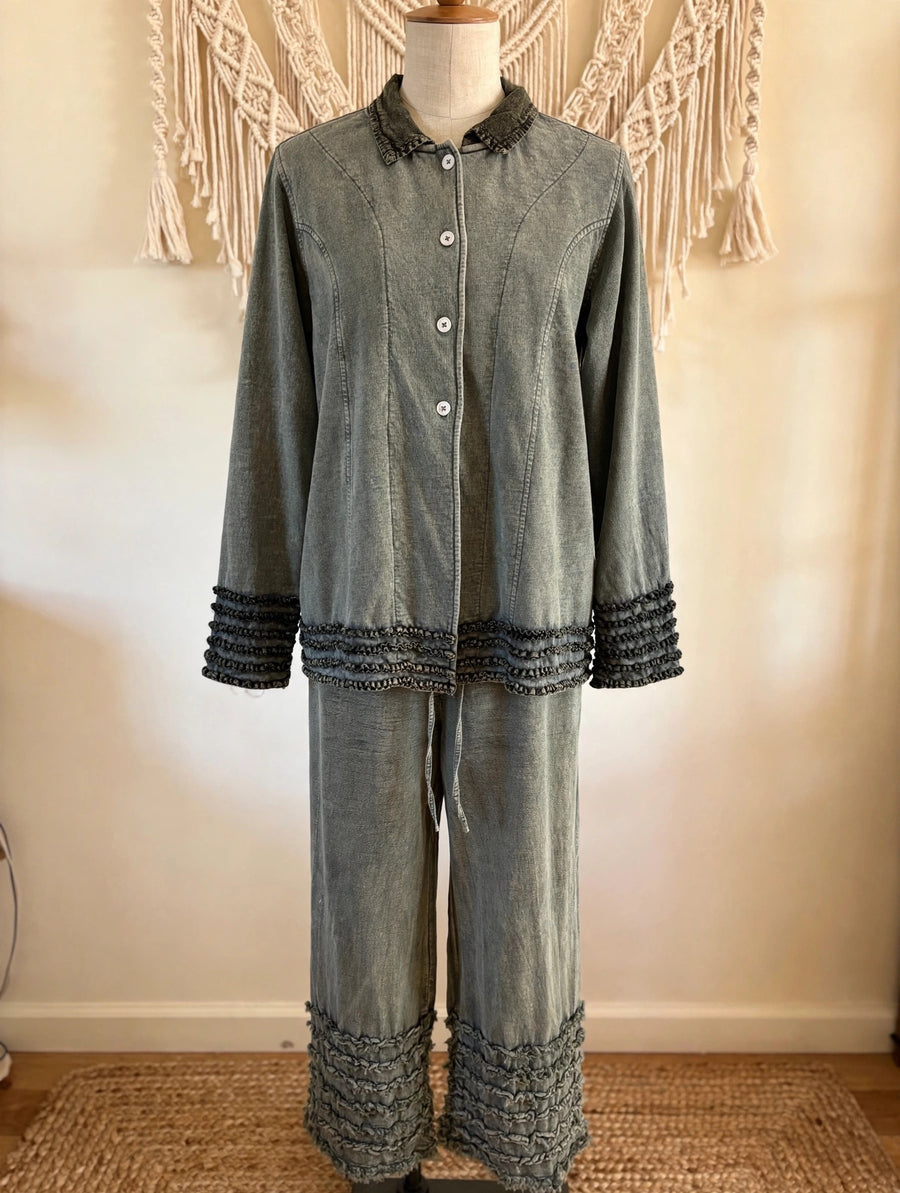 Ruffled Hem Mineral Wash Pants by The Paper Lace