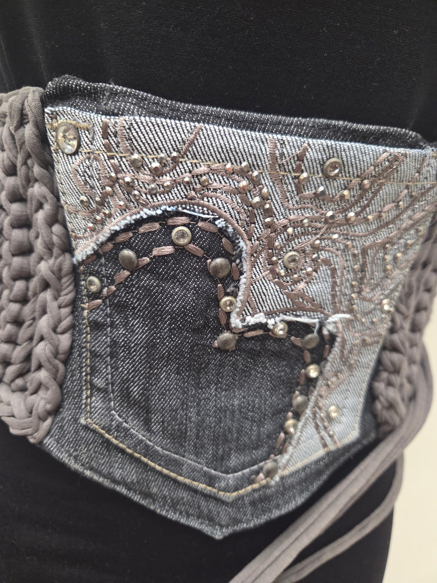 Handmade Robin Obi Pocket belt in Grey and Denim Robin Boutique