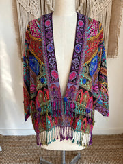 Embroidered Reversible Tapestry Fringe Short Jacket