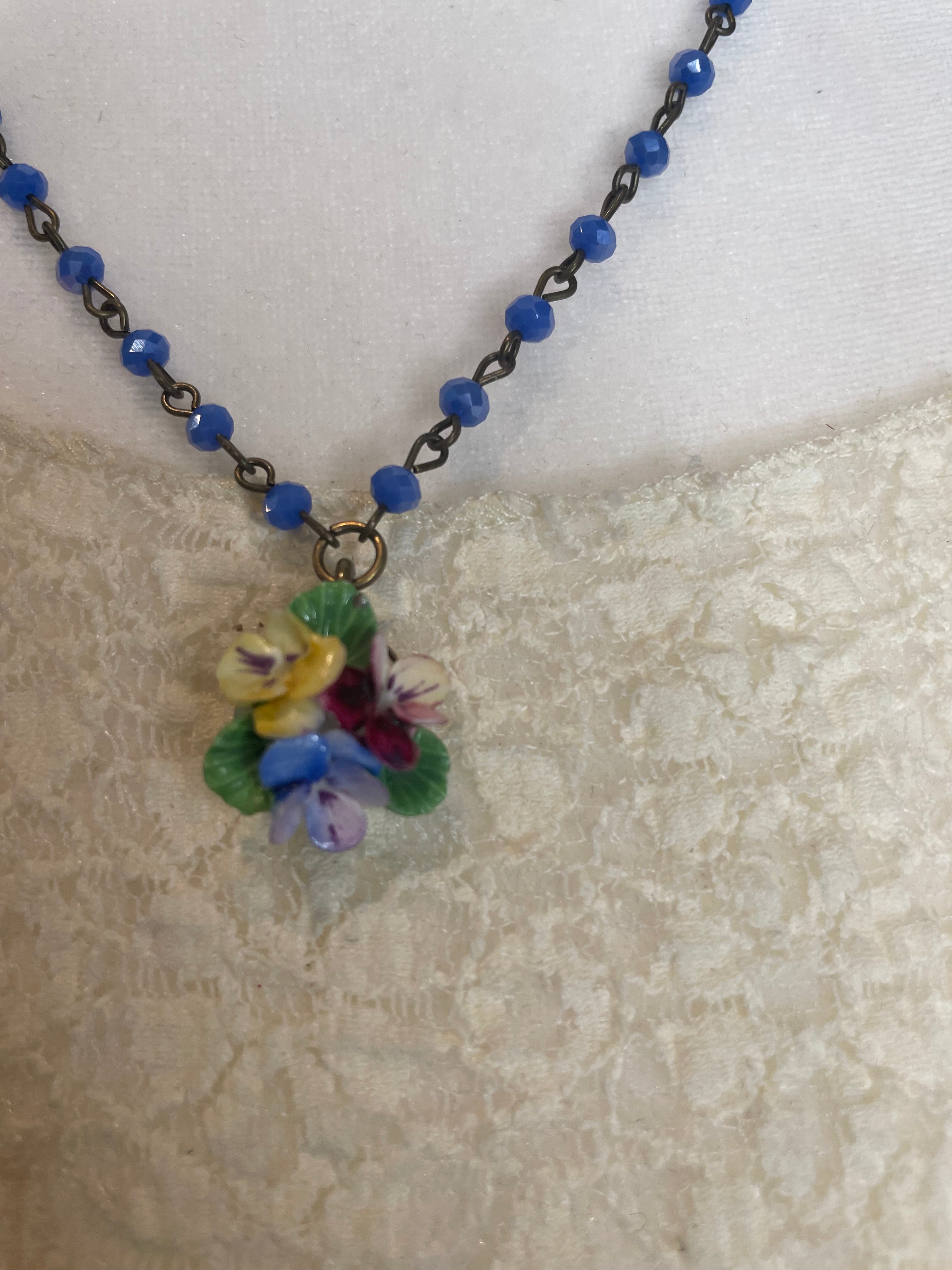 Mini Pansy Porcelain Cluster Dangle Necklace by Gina