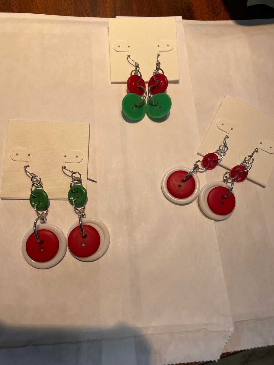 Holiday Colors Long Button Earrings by Lori