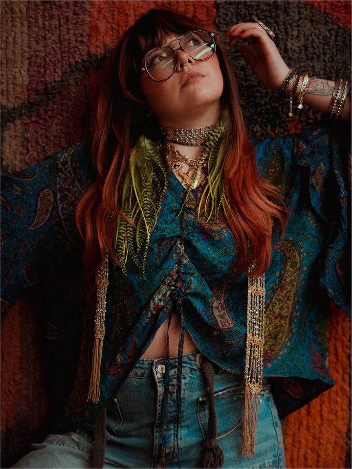 Bell Sleeve Butterfly Top #45 by Kantha Bae