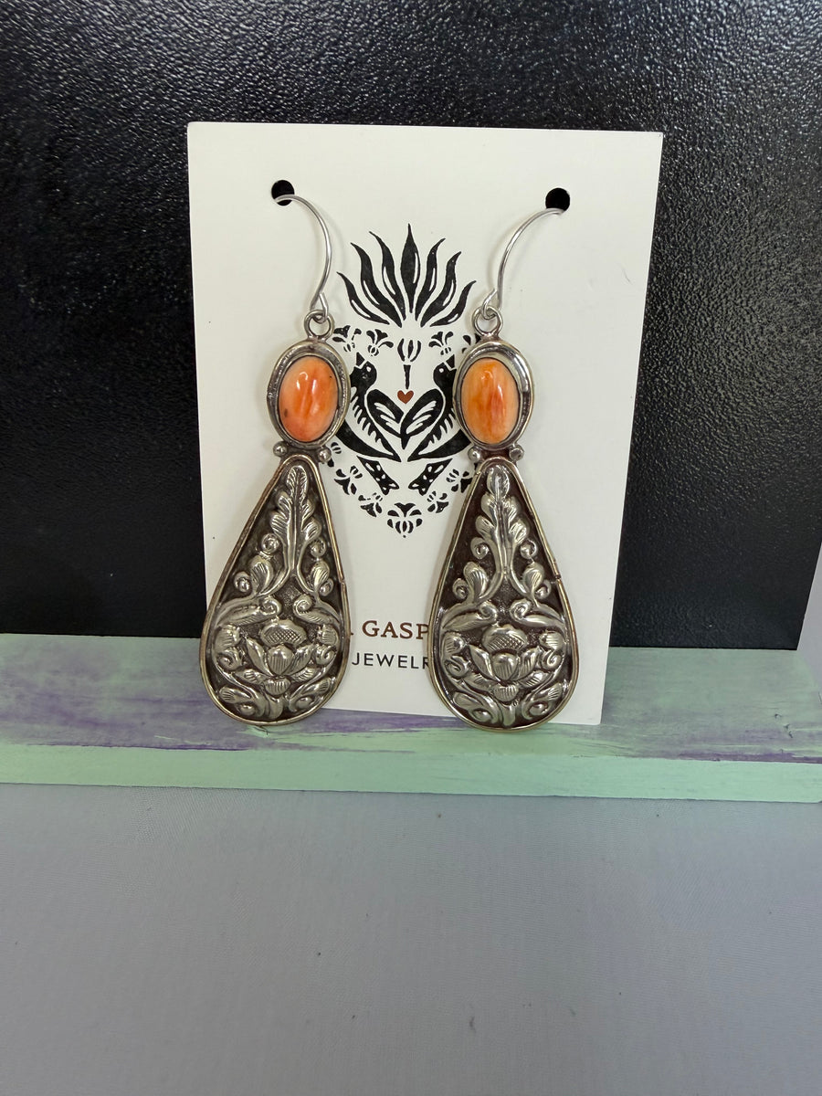 Orange Spiny Oyster Drop Earrings by Tara Gasparian