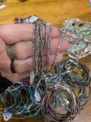 Rhinestone Tennis Stretch Bracelets on Black Silver