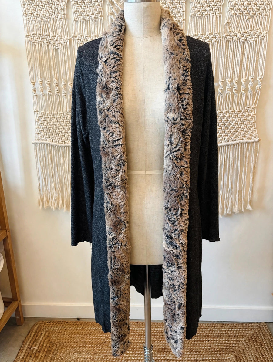 Faux Fur Trimmed Sweater Cardigan
