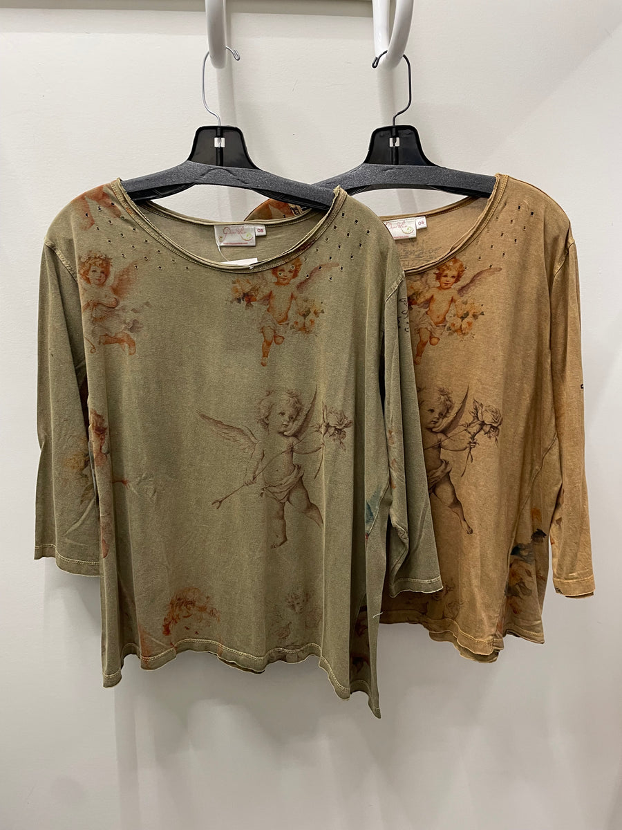 Driftwood Day Tee in Vintage Cherub Print by Paper Lace