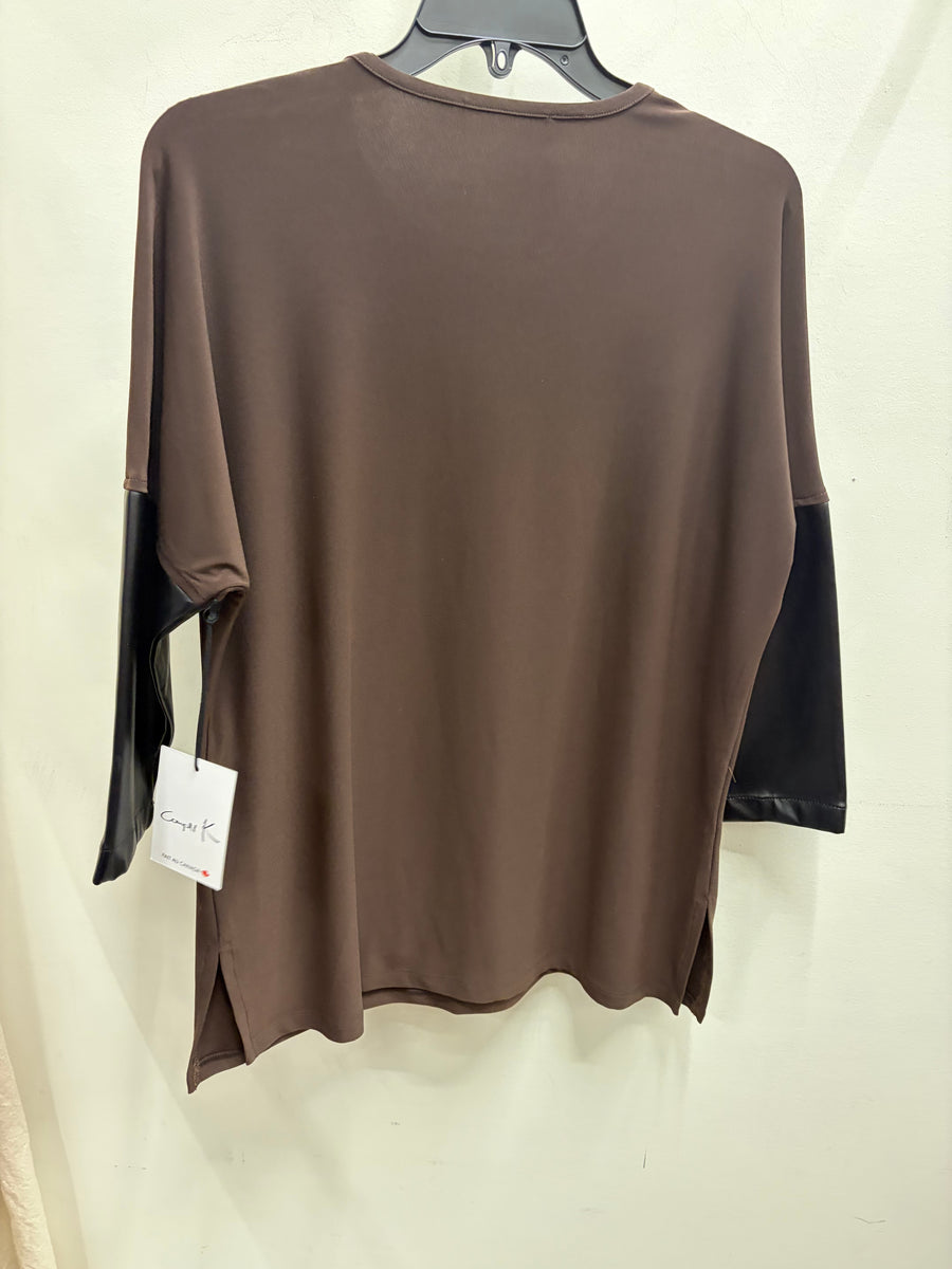 Leather Accent Blouse by Compli K