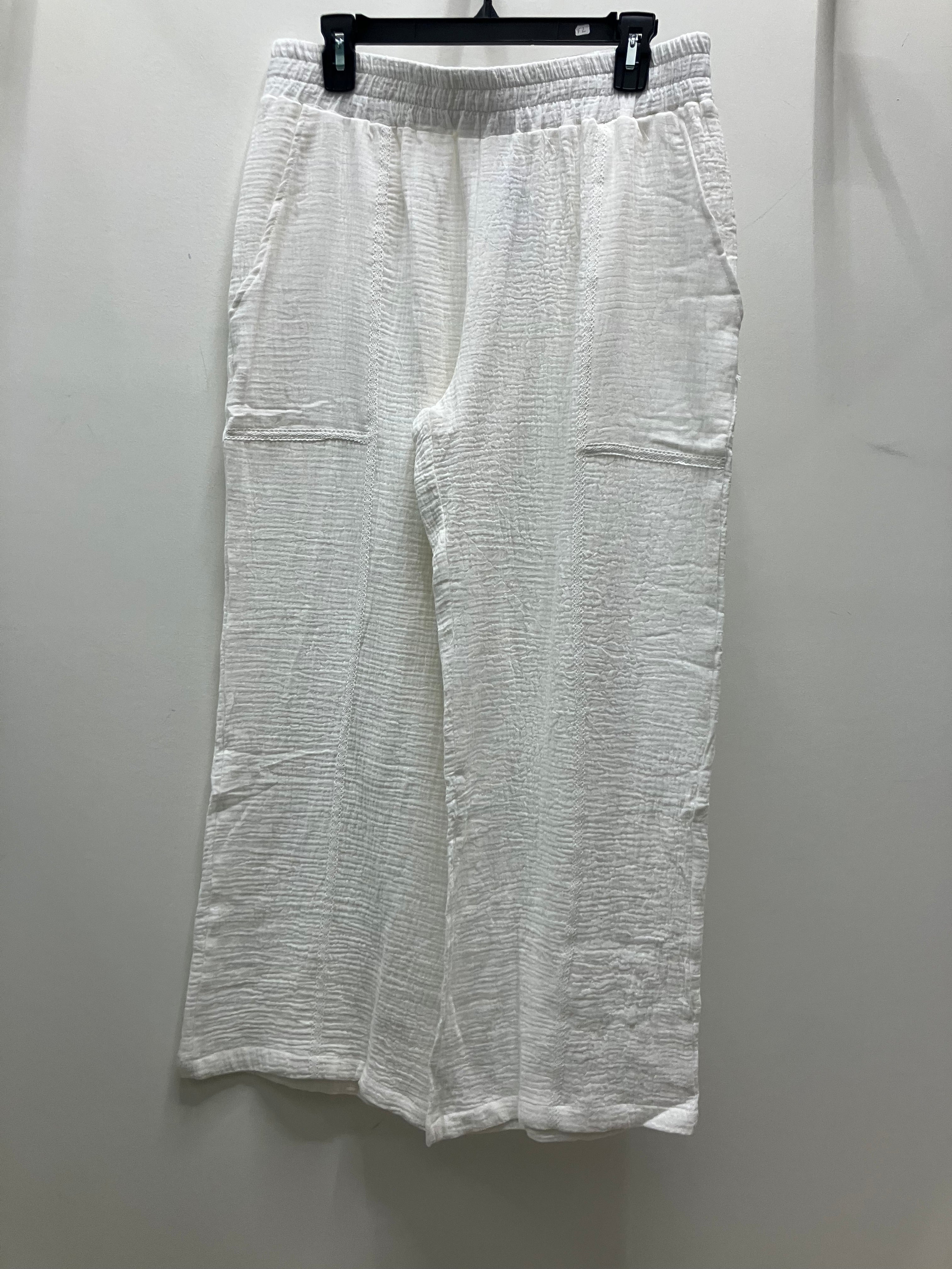Cotton Gauze Cropped Wide Leg Pant with Crochet Lace Trim