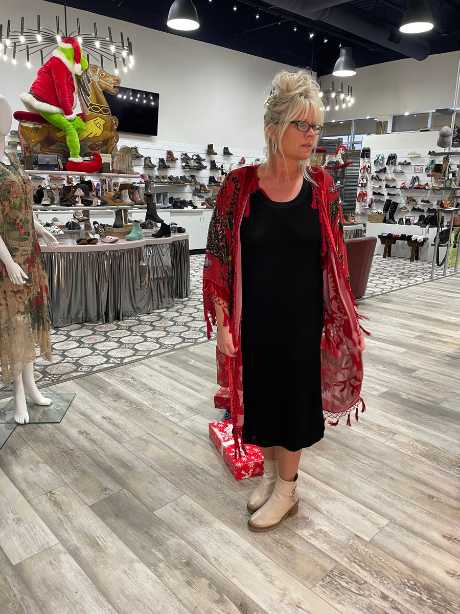 Silk Burnout Velvet Fringe Flutter Kimono by Aris A