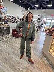Ruffled Hem Mineral Wash Pants by The Paper Lace