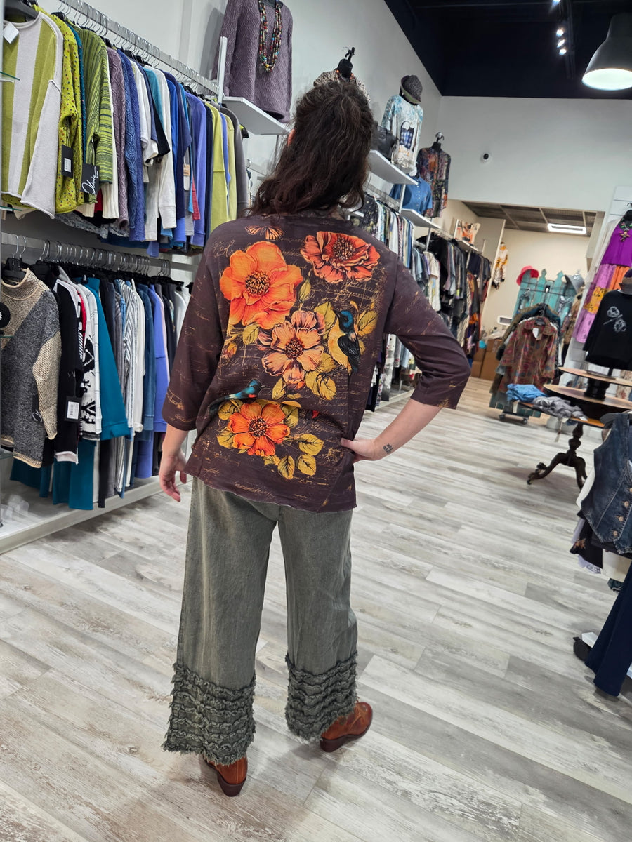 Ruffled Hem Mineral Wash Pants by The Paper Lace