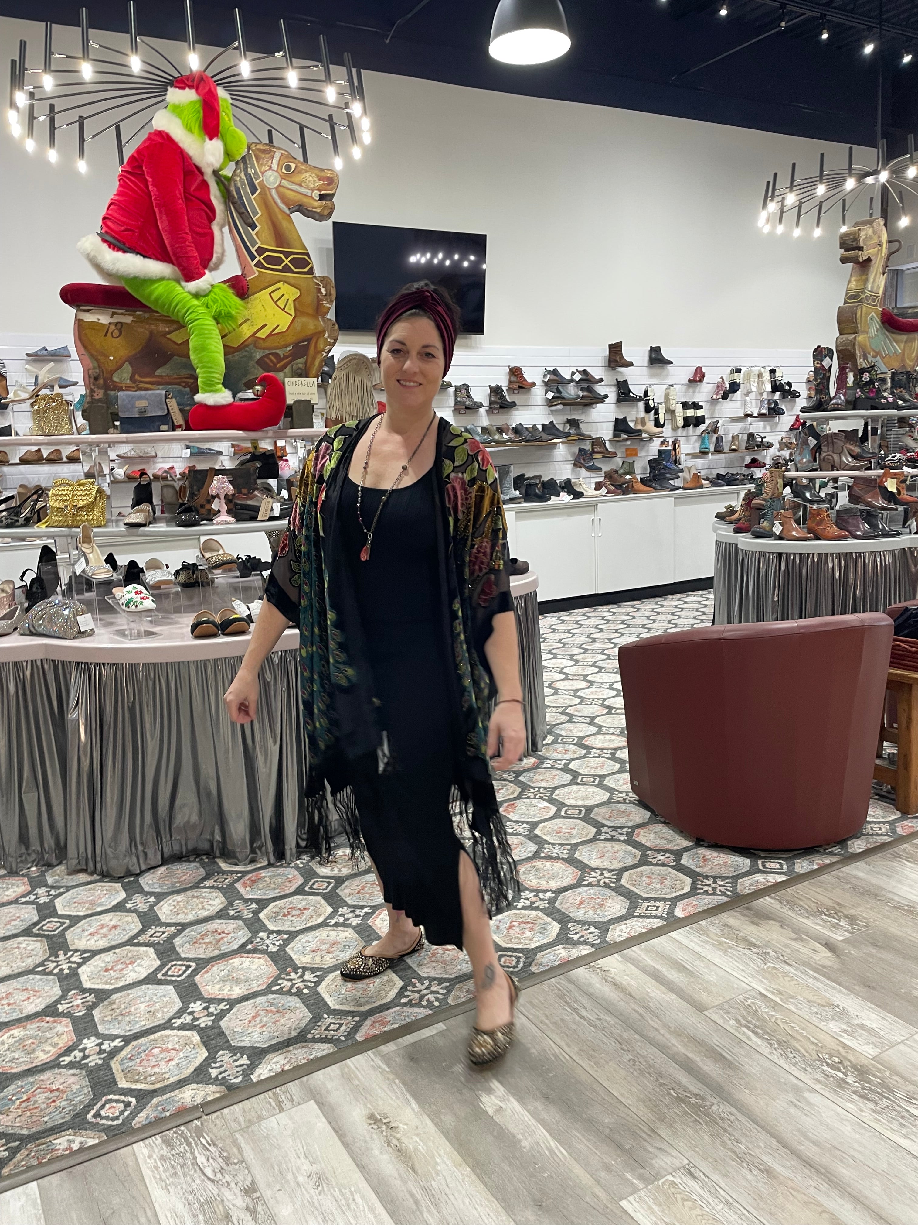 Silk Burnout Velvet Fringe Peacock Kimono by Aris A