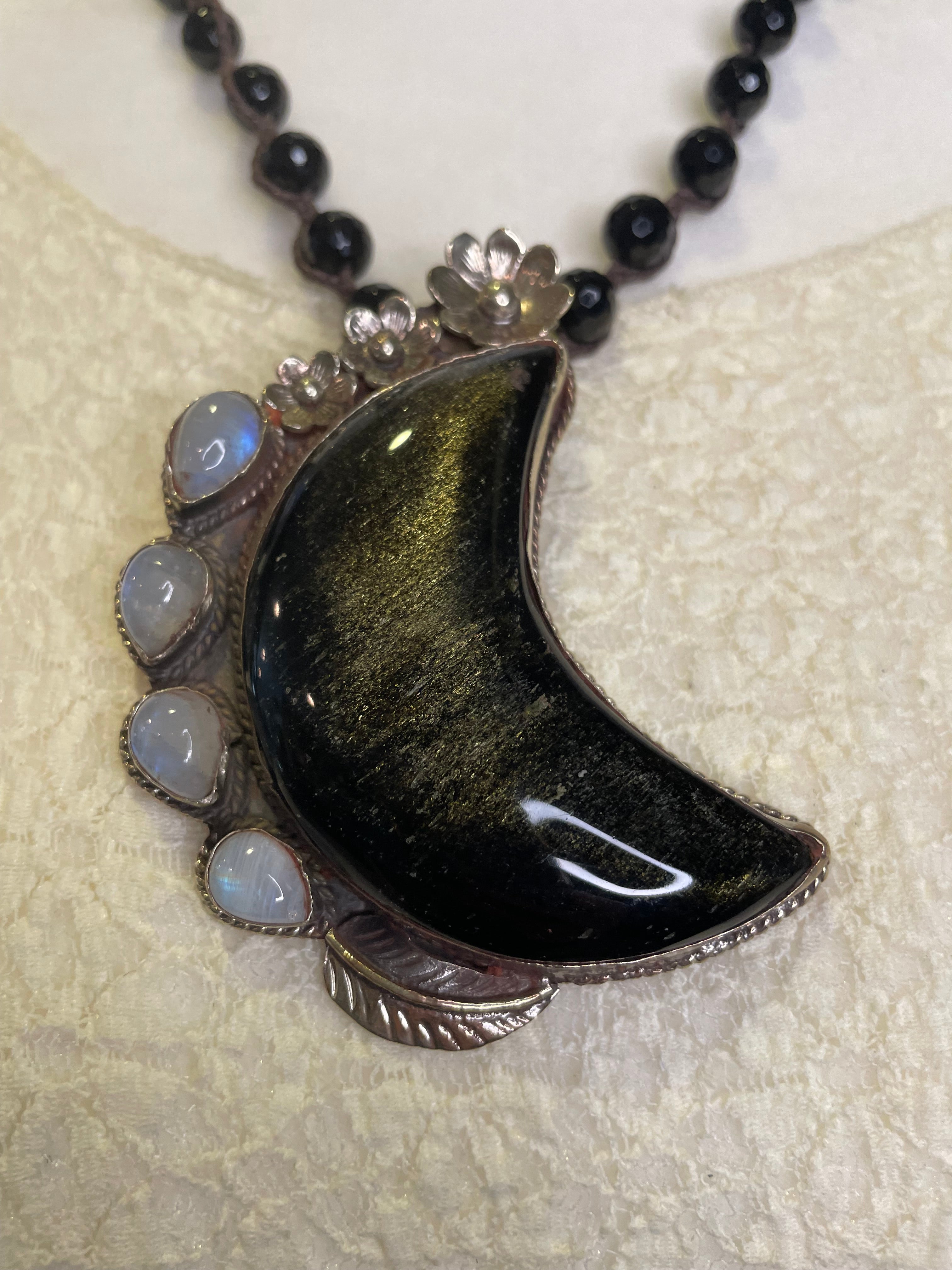 Black Opal Crescent Moon Necklace by Tara Gasparian