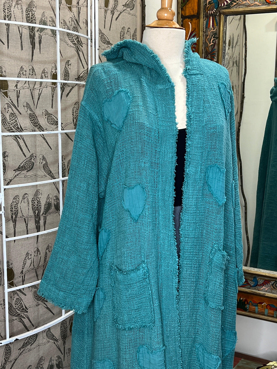 Cotton Open Knit Duster w/Heart Appliques - Robin Boutique-Boutique 