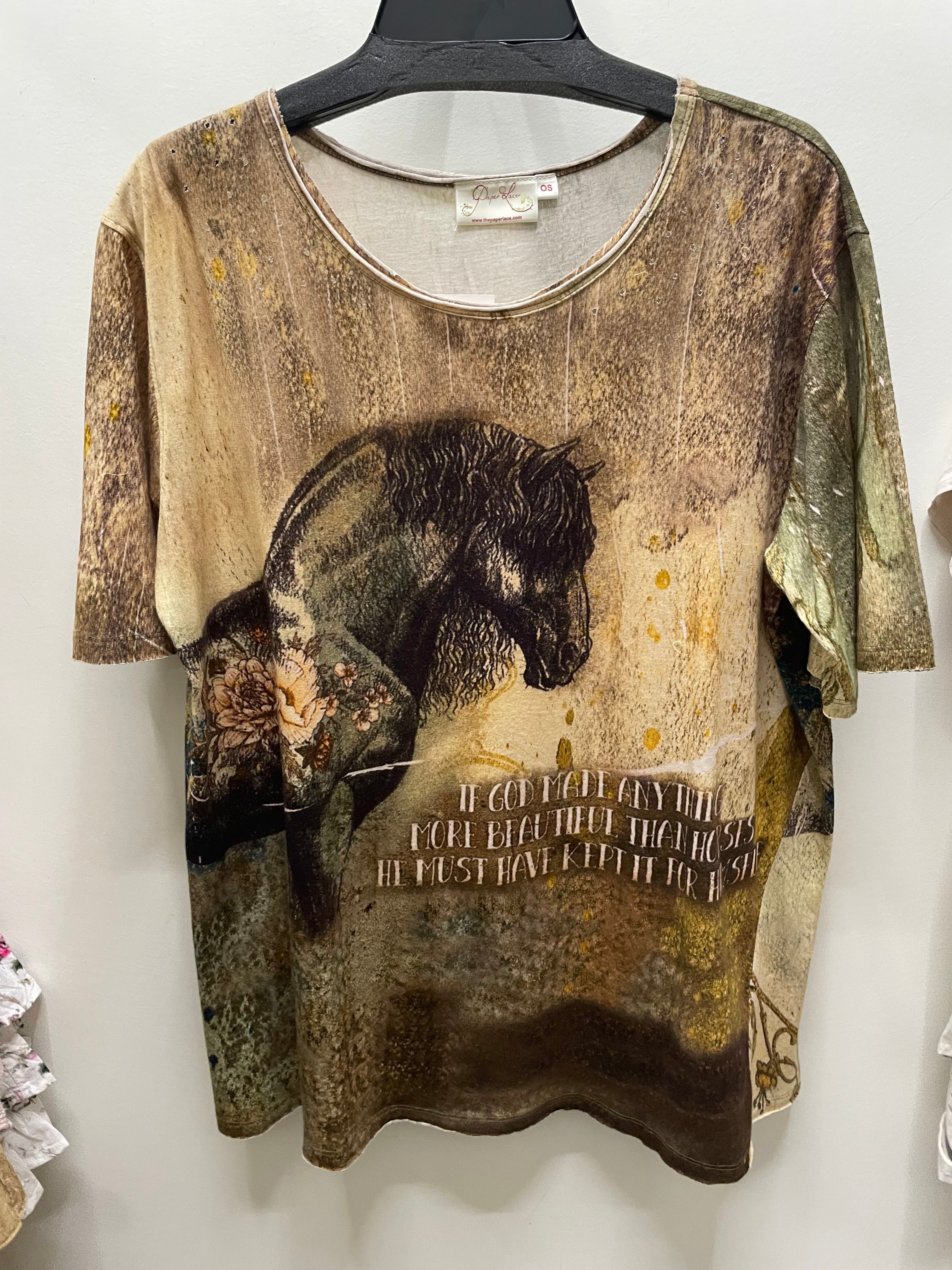 Driftwood Day Tee in Vintage Horse Print by Paper Lace