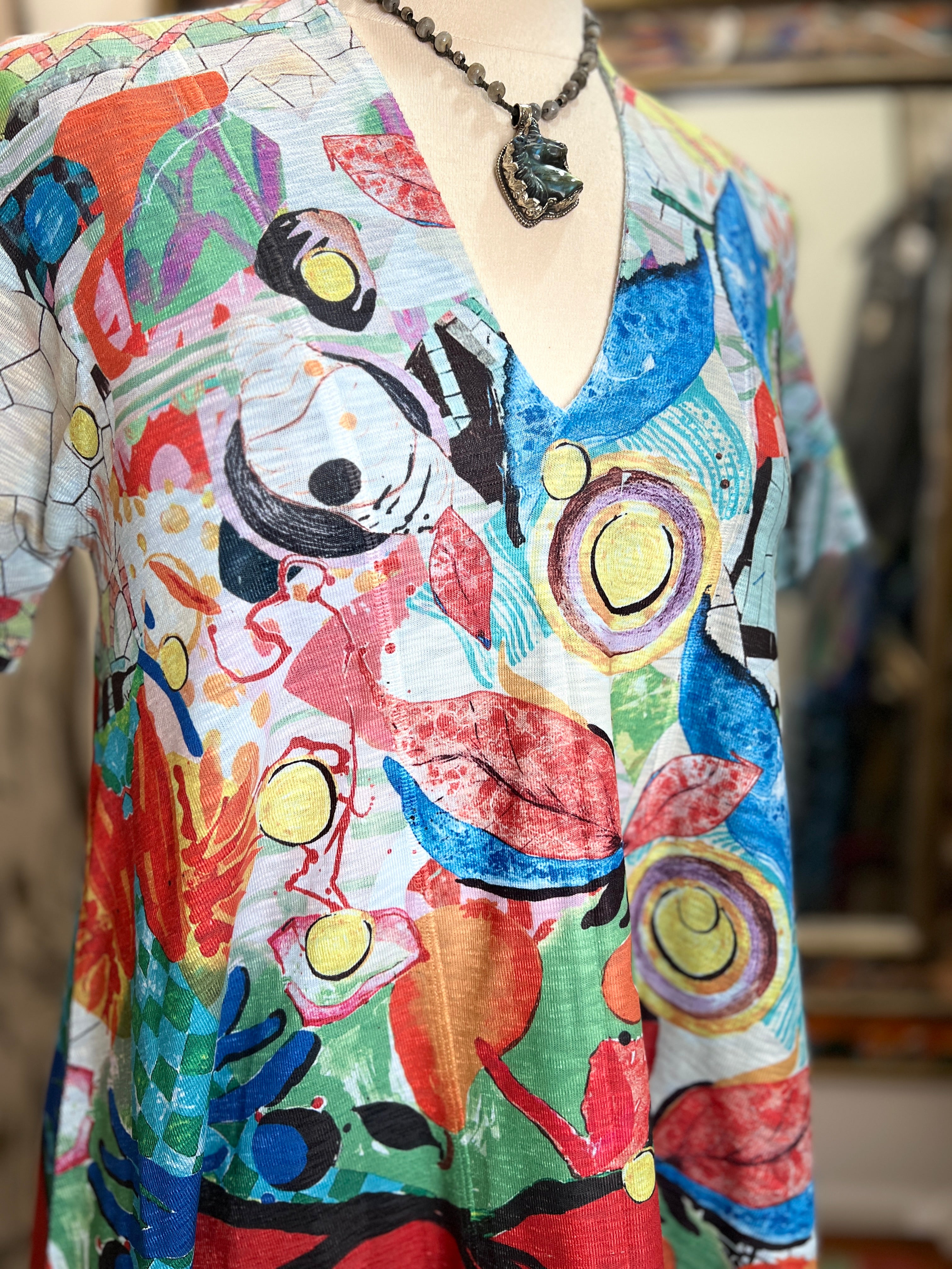 Placket Top in Peach Puff Print by Inoah