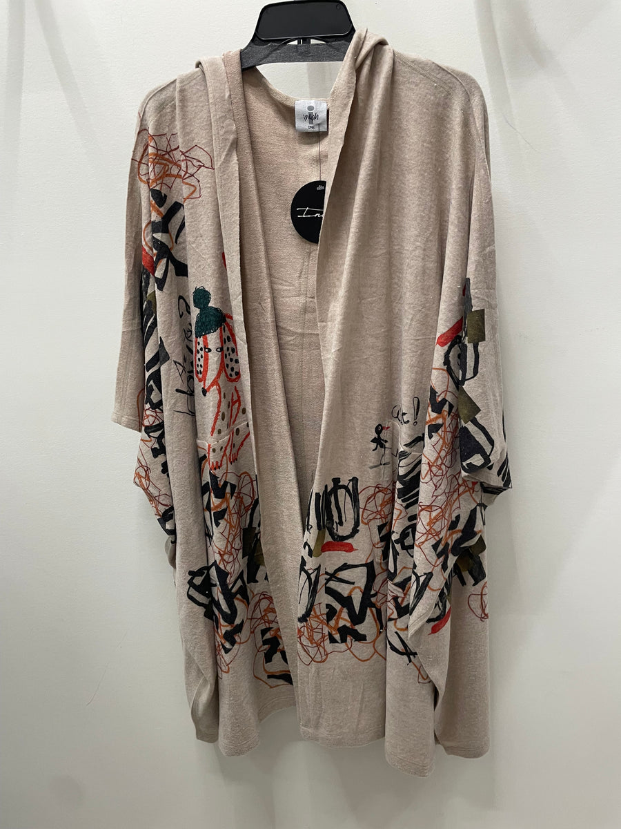 Hooded Kimono in How What? Print by Inoah