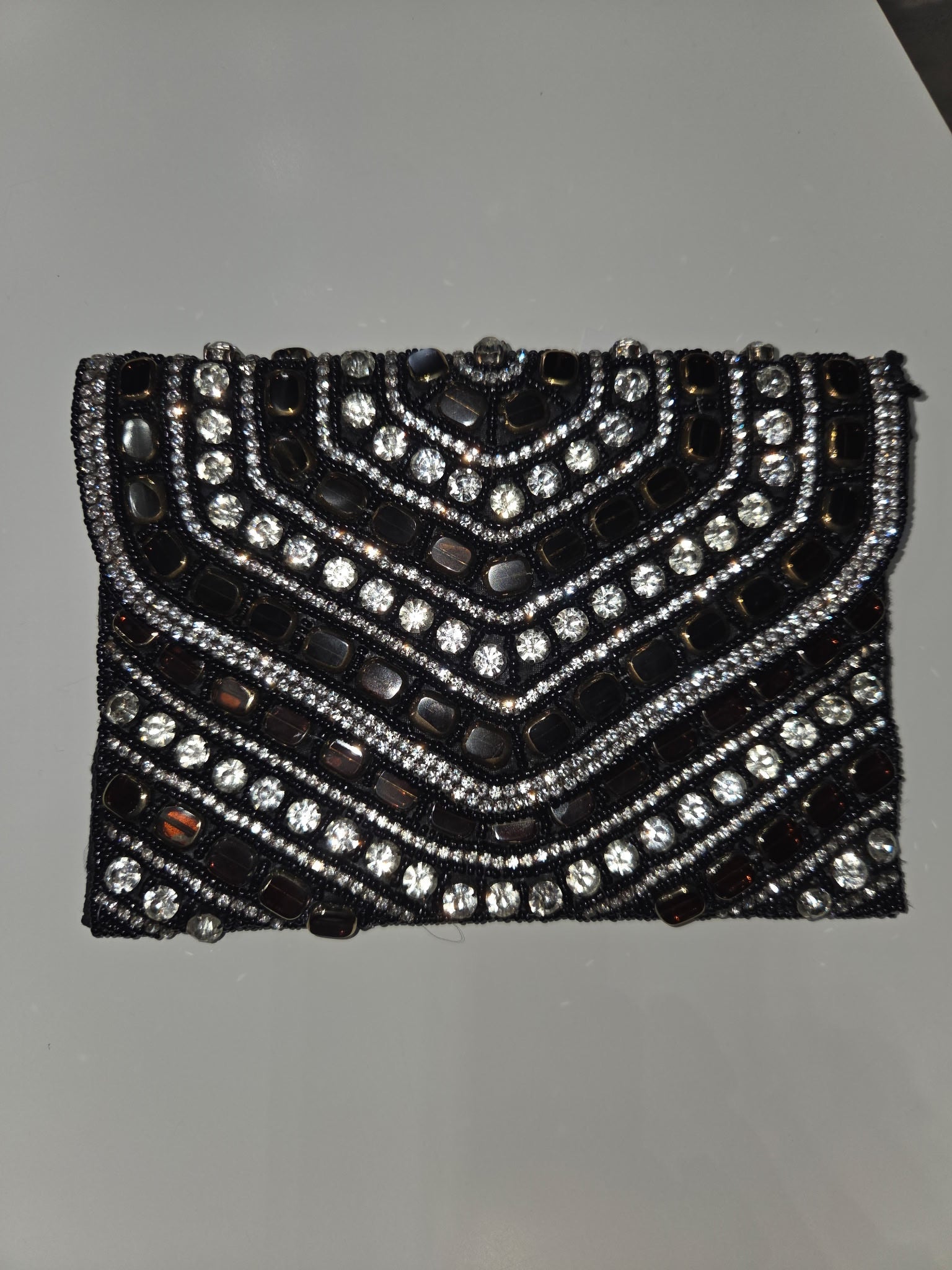 Evening Clutch Handbag with Semi Precious Stones in Silver  Robin Boutique
