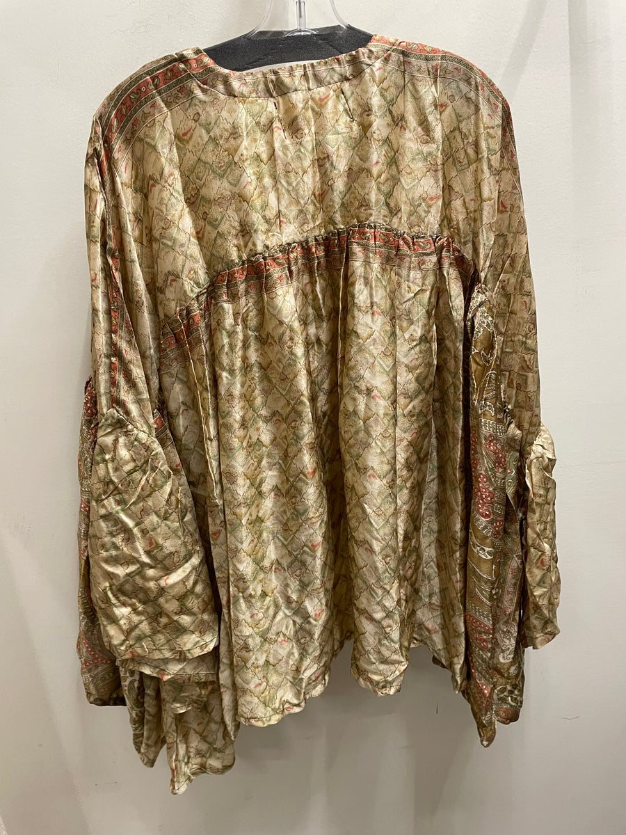 Crepe Sari Bell Sleeve Golddust Crop Top #019 by Kantha Bae