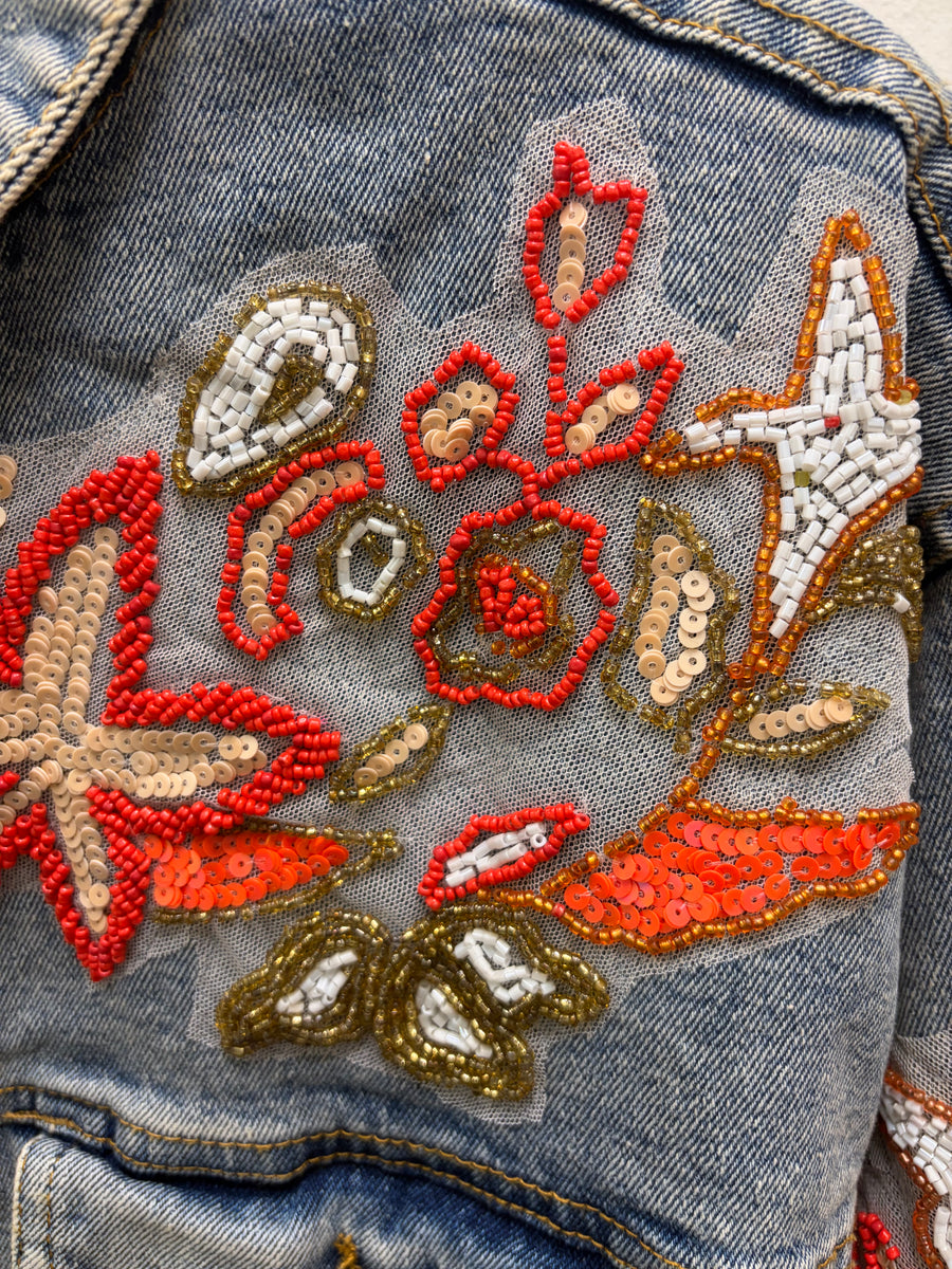 Beaded Cropped Jean Jacket