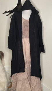 Cotton Open Knit Hooded Fringe Duster by Paper Lace