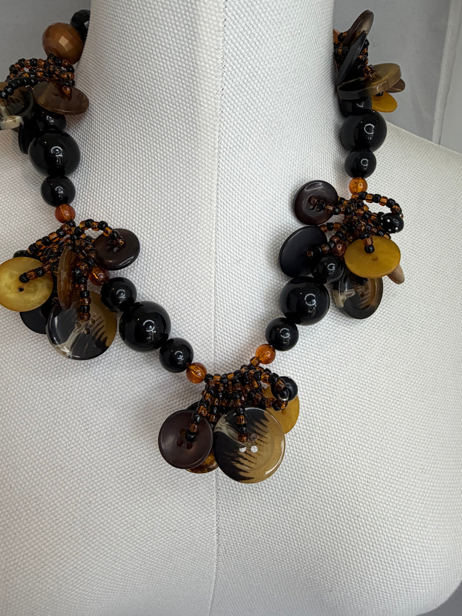 Rootbeer Mix Button Necklace by The Vintage Jewel