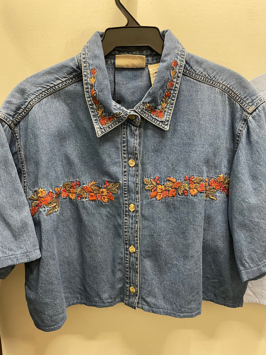 Reworked Denim Crop Button Down #215