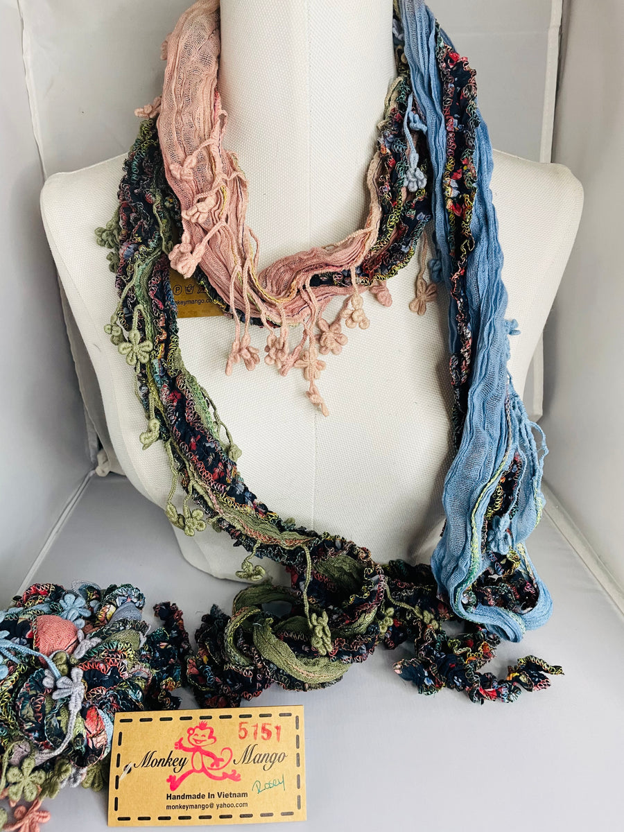 Boho Mixed Tassel Handmade Scarf Necklace