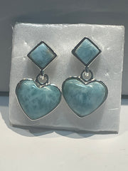 Larimar Heart Drop Stud Earrings