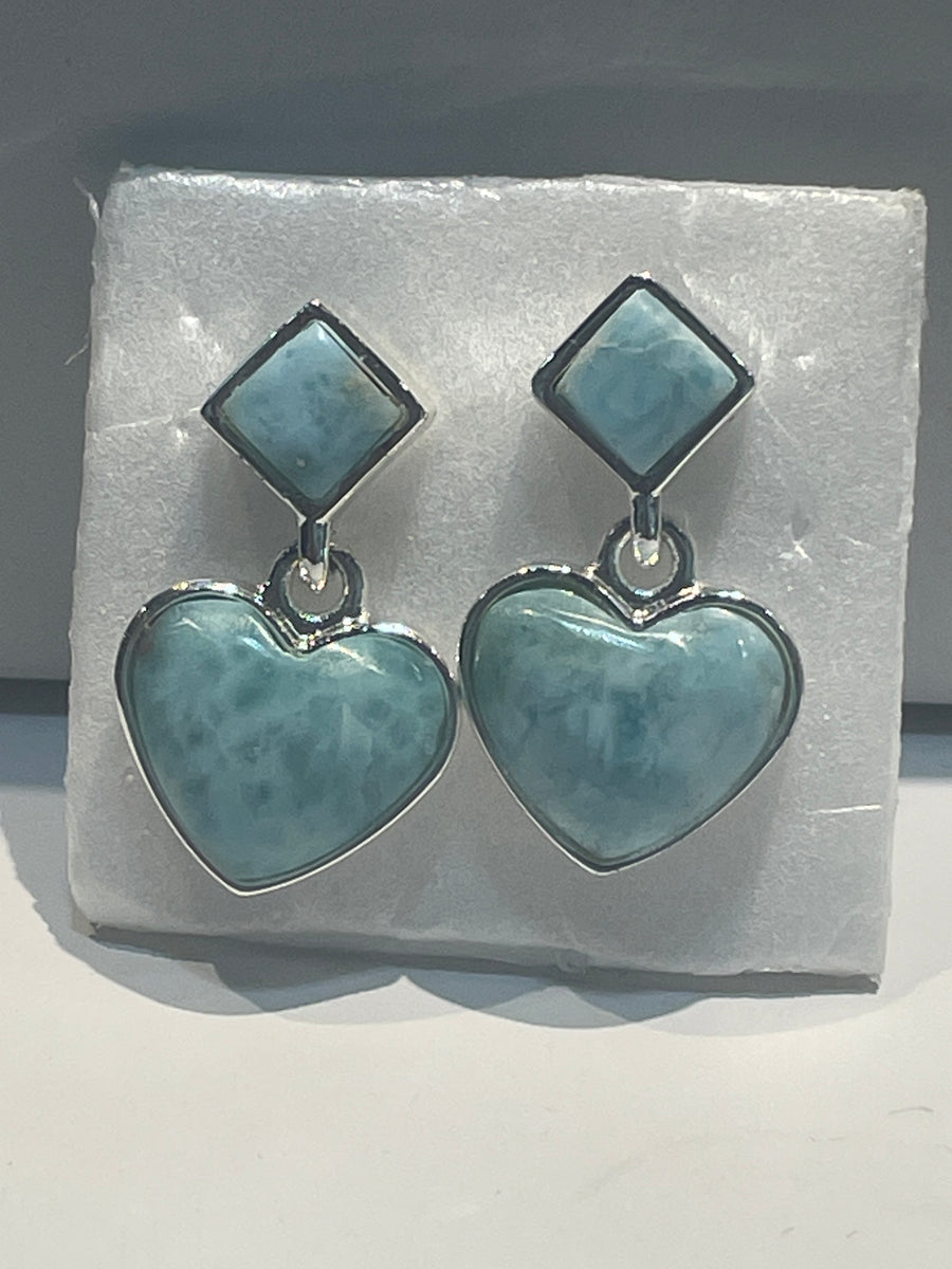 Larimar Heart Drop Stud Earrings