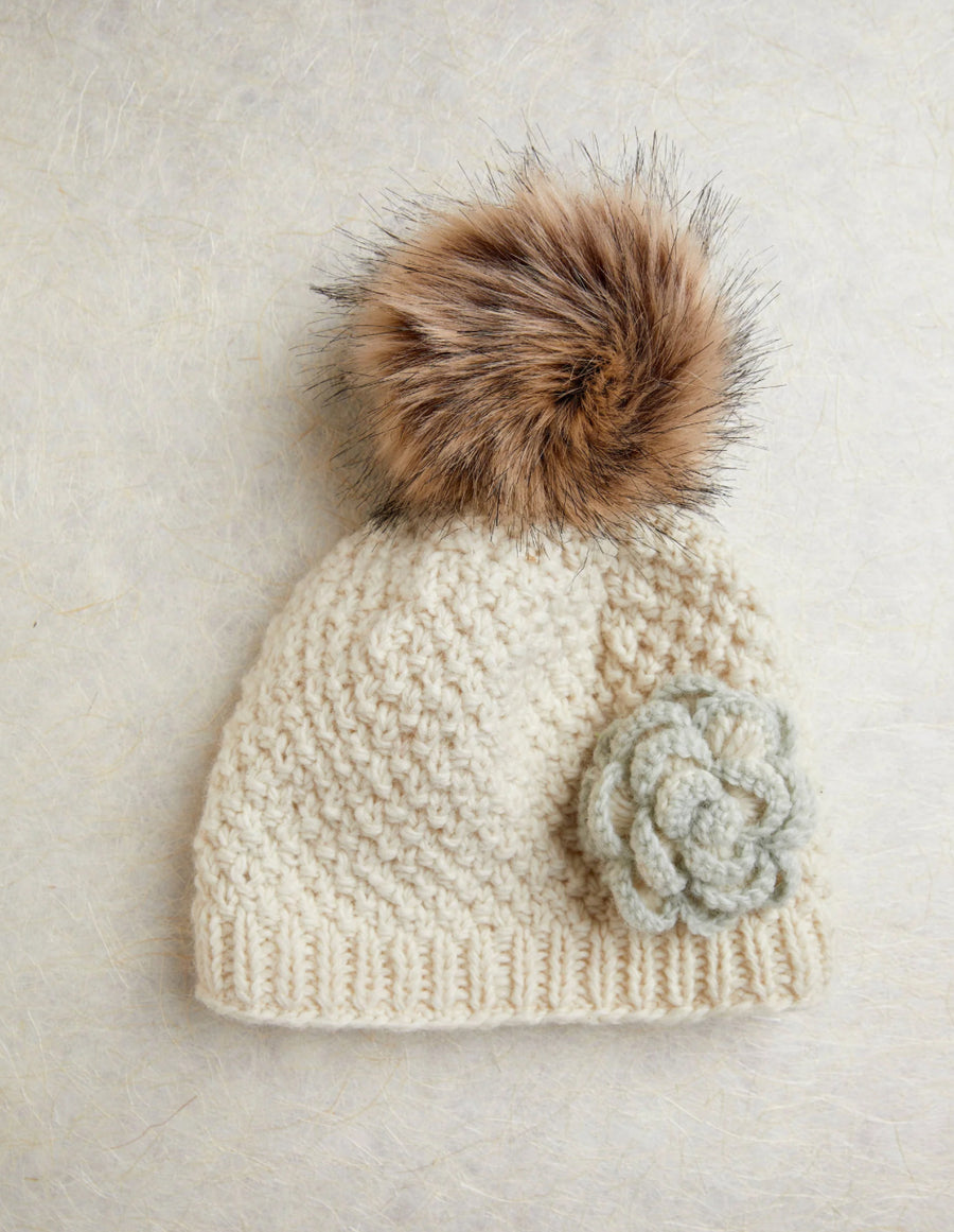 Chantilly Knit Beanie By Many Hands with flower