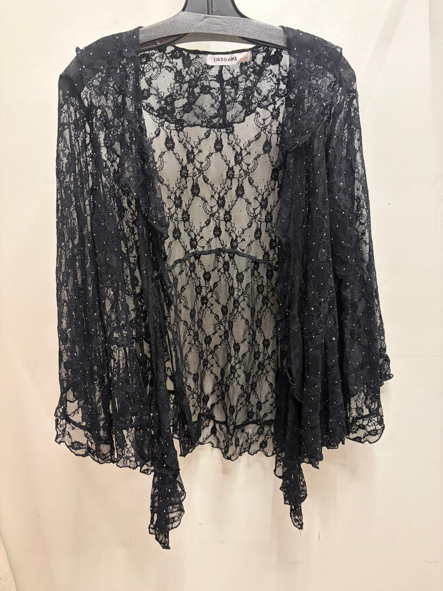 Sparkly All Lace Ruffle Cardigan by Origami
