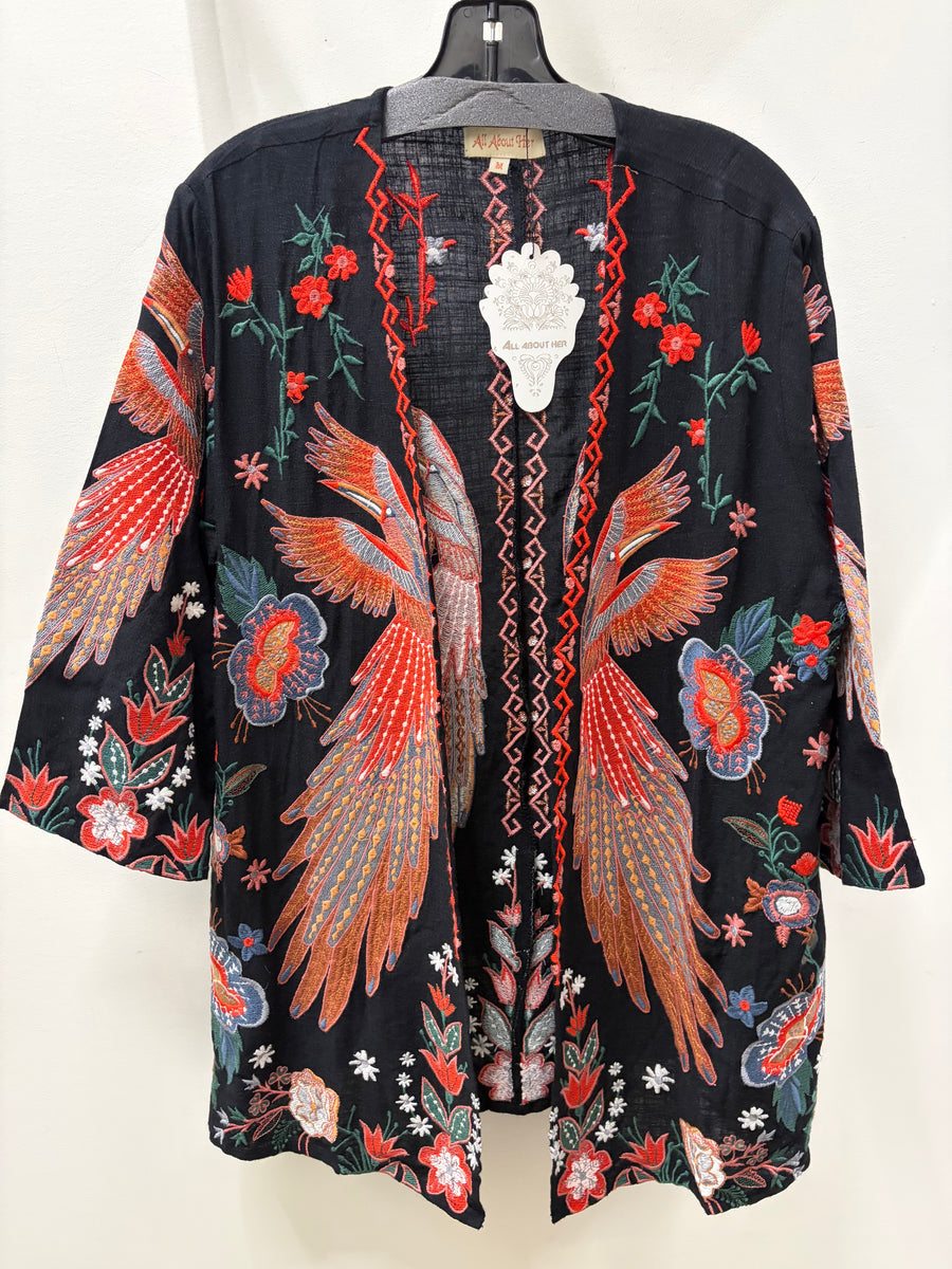 Embroidered Pheonix Short Kimono by All About Her