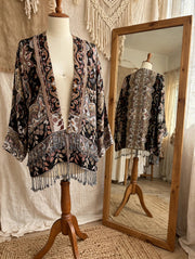 Reversible Tapestry Fringe Short Jacket