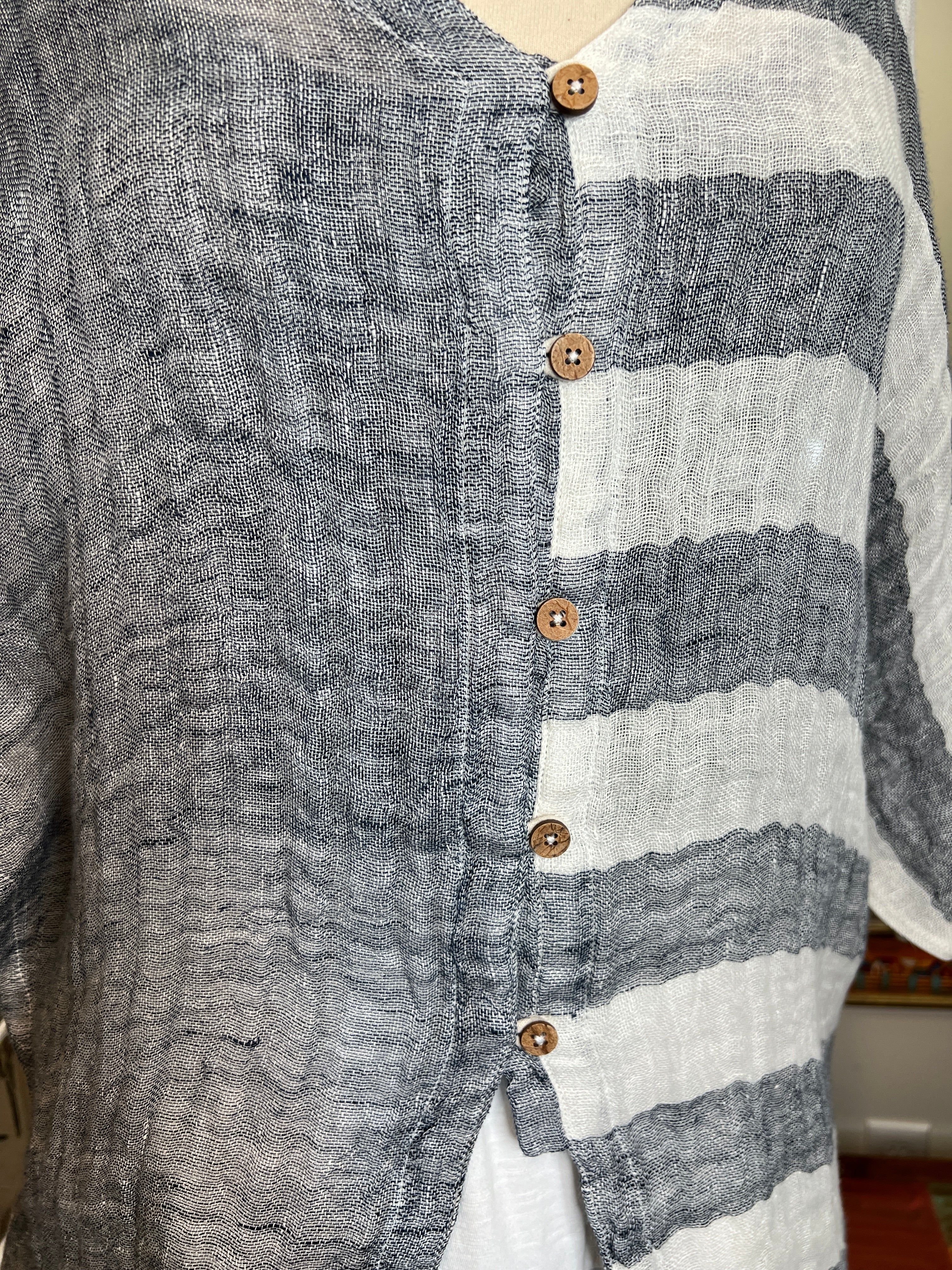 Two Tone Linen Fun Blouse by The Paper Lace