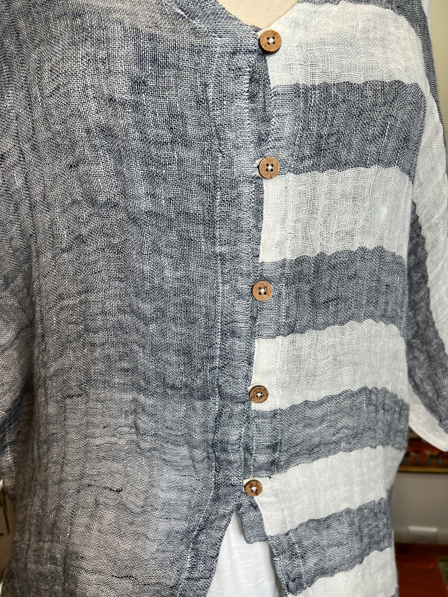 Two Tone Linen Fun Blouse by The Paper Lace